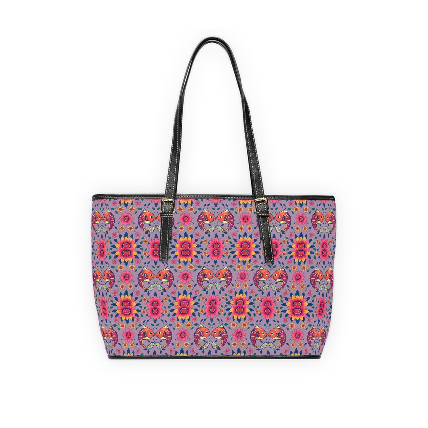 Leather Shoulder Bag, Pisces, Zodiac v1, Flower Pattern
