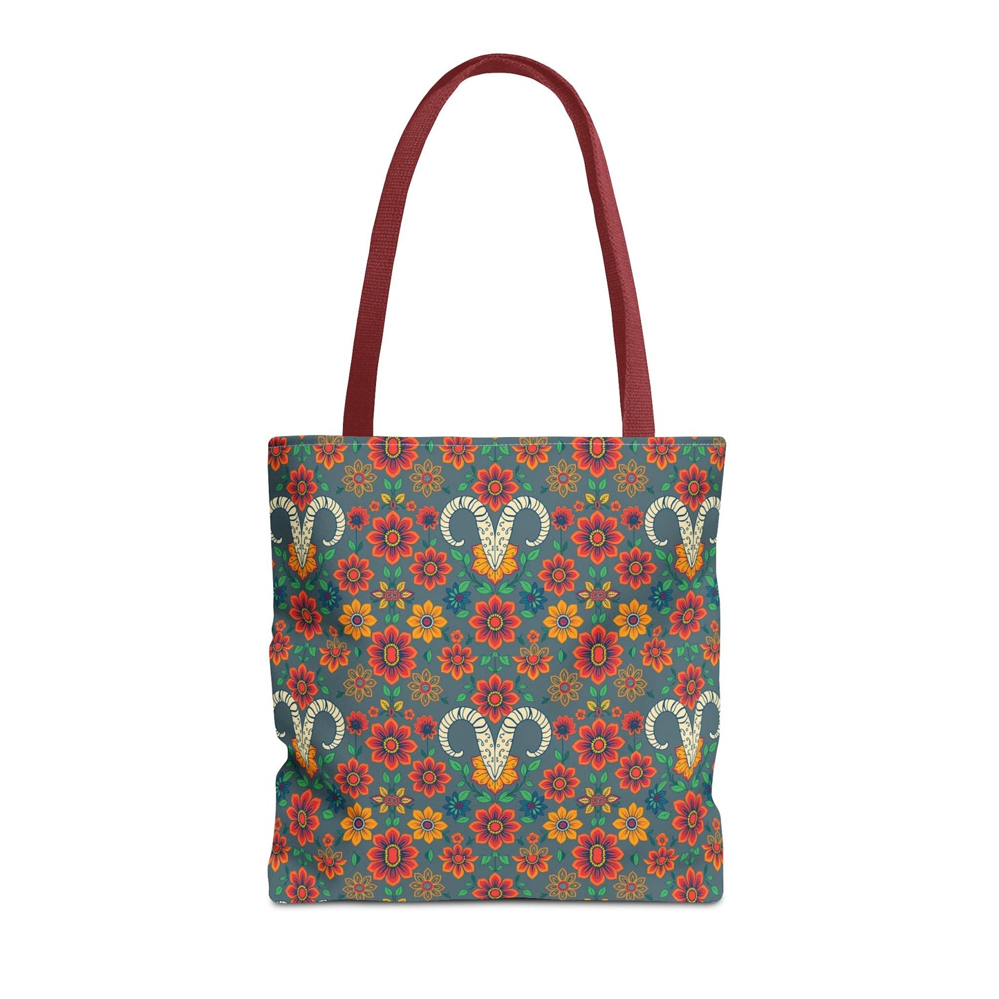 Tote Bag, (AOP), Aries, Zodiac v1, Flower Pattern