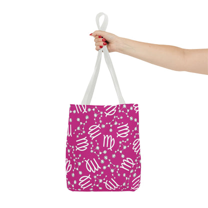Tote Bag, Virgo Zodiac Sign, AOP, (Pink, White)