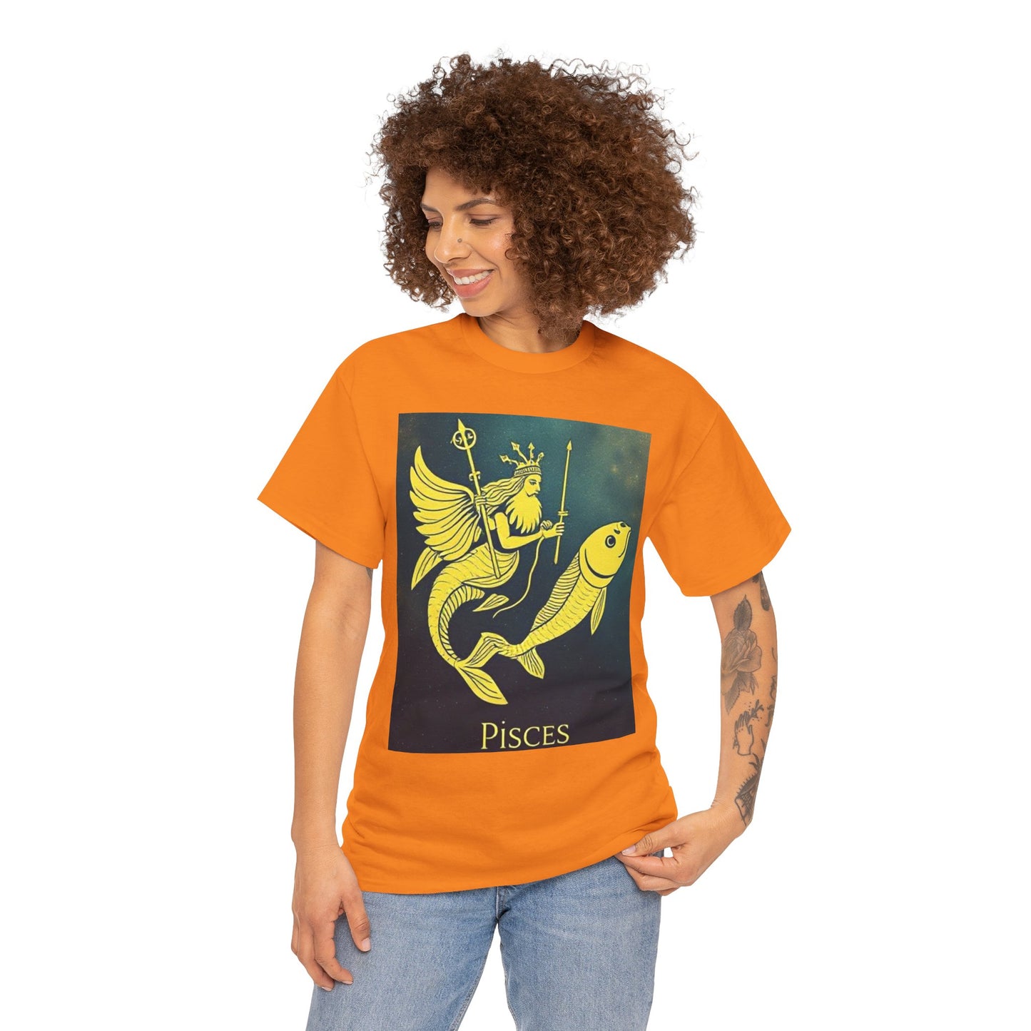 Unisex Heavy Cotton T-Shirt, Pisces Quuen v1, Zodiac Design