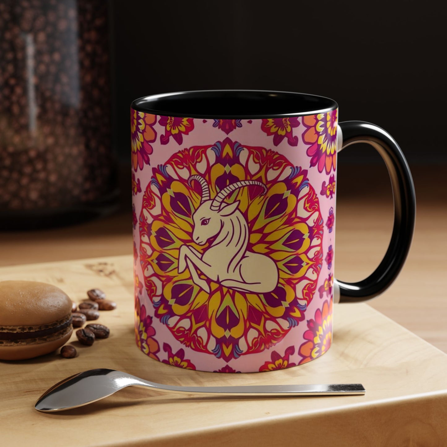 Accent Coffee Mug, Capricorn, Zodiac v3, Flower Pattern, (11, 15oz)