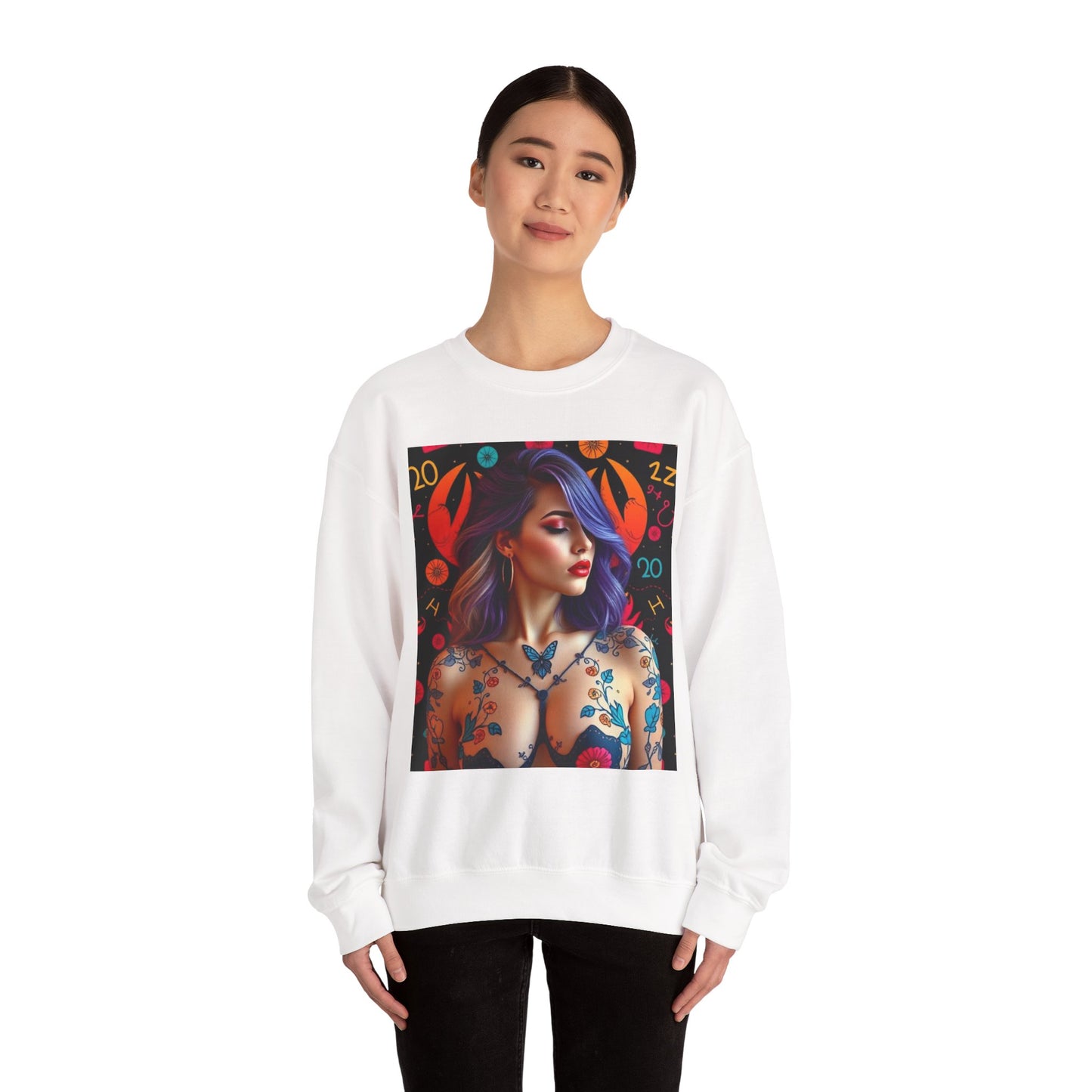 Unisex Heavy Blend™ Crewneck Sweatshirt, Cancer, Zodiac v3, Sexy Pattern