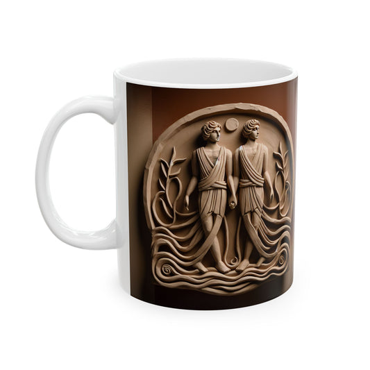 Ceramic Mug, (11oz, 15oz), Ceramic Coffee Mug, Statue Gemini Zodiac Design