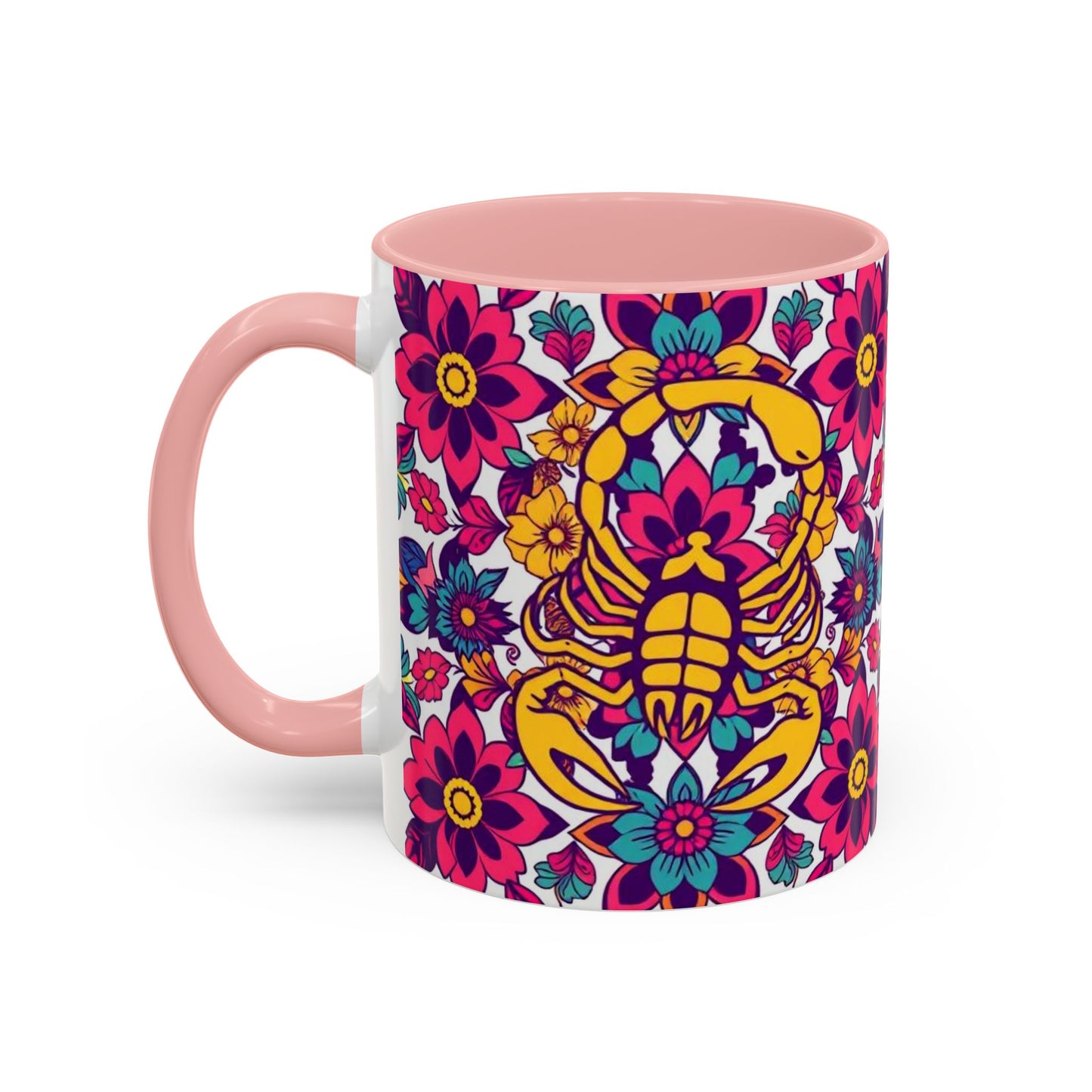 Accent Coffee Mug, Scorpio, Zodiac v2. Flower Pattern, (11, 15oz)