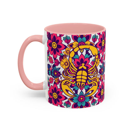 Accent Coffee Mug, Scorpio, Zodiac v2. Flower Pattern, (11, 15oz)