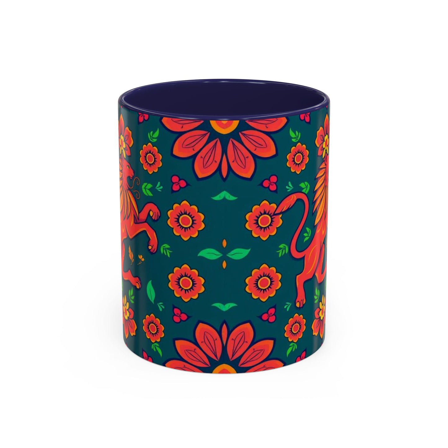 Accent Coffee Mug, Leo, Zodiac v1, Flower Pattern, (11, 15oz)