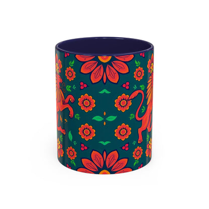 Accent Coffee Mug, Leo, Zodiac v1, Flower Pattern, (11, 15oz)