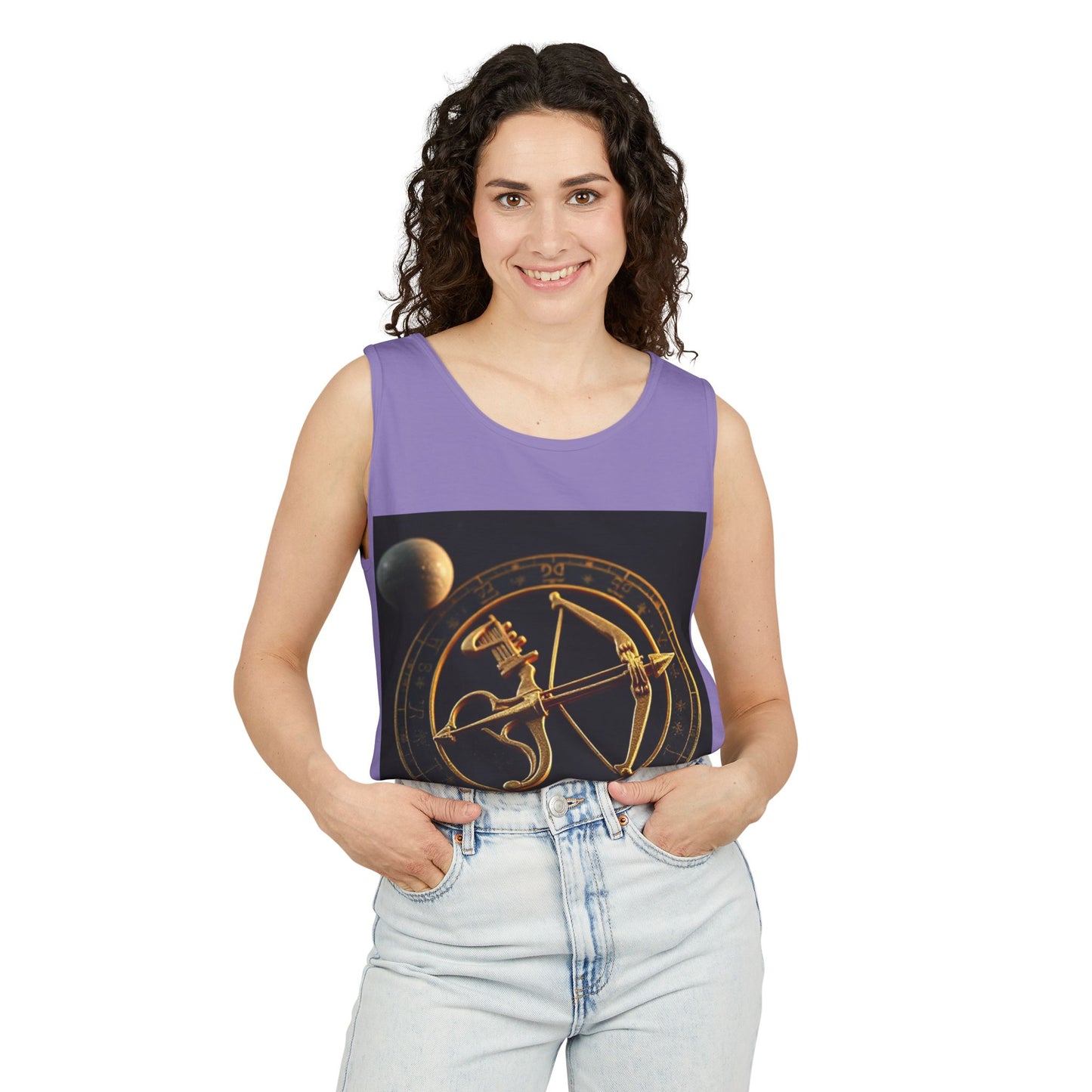 Unisex Garment-Dyed, Tank Top, Sagittarius Design, Planet Symbol v1, 100% US cotton