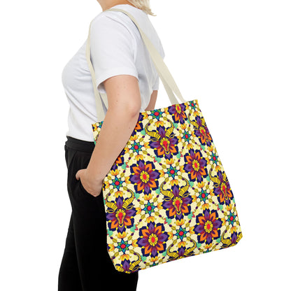 Tote Bag, (AOP), Taurus, Zodiac v5, Flower Pattern