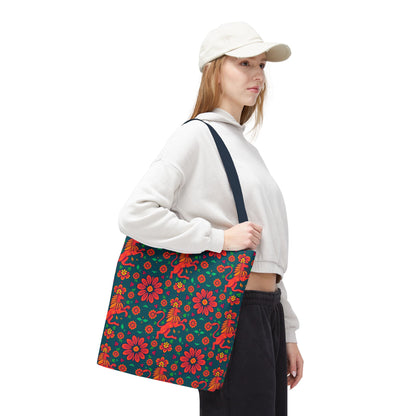 Tote Bag, (AOP), Leo, Zodiac v4, Flower Pattern