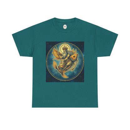 Unisex Heavy Cotton T-Shirt, Pisces King v1, Zodiac Design