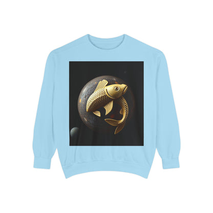 Garment-Dyed Sweatshirt, Unisex, Space Animal Design v1, Pisces