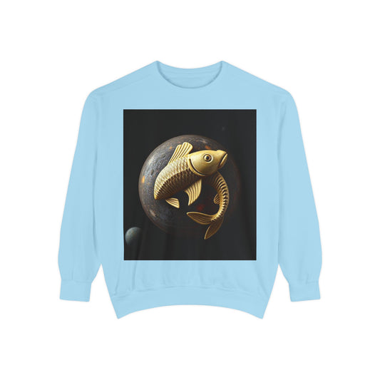 Garment-Dyed Sweatshirt, Unisex, Space Animal Design v1, Pisces