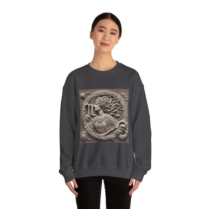 Unisex Heavy Blend™ Crewneck Sweatshirt, Stone Carving, Virgo Zodiac Design