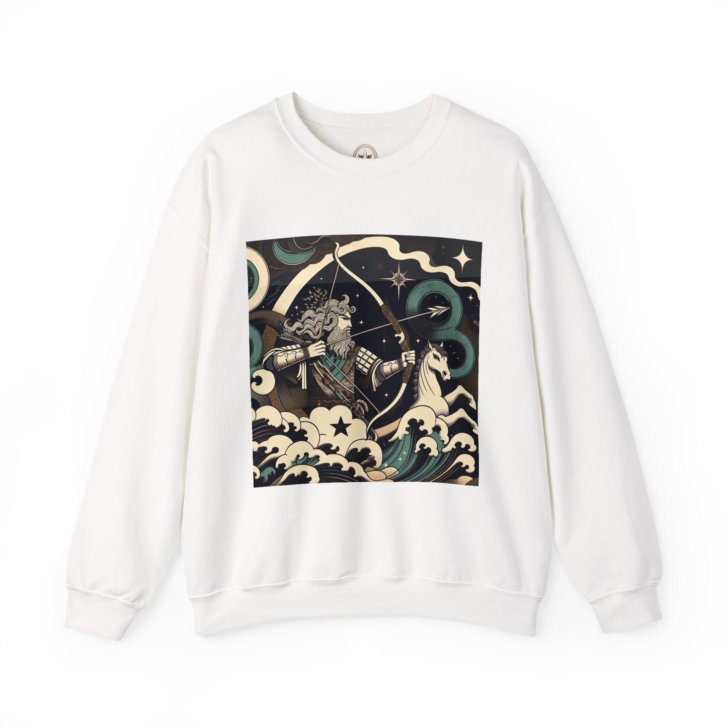 Unisex Heavy Blend™ Crewneck Sweatshirt, Man With Arrow Sagittarius Zodiac Design