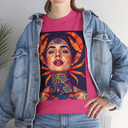 Unisex Heavy Cotton T-Shirt, Cancer, Zodiac v2, Sexy Art