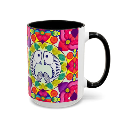 Accent Coffee Mug, Pisces, Zodiac v4, Flower Pattern, (11, 15oz)