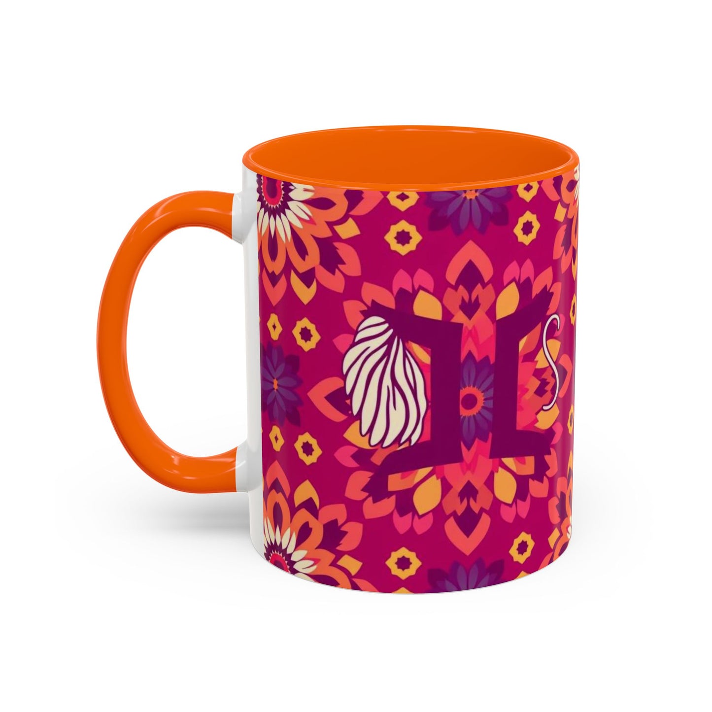 Accent Coffee Mug, Gemini, Zodiac v1, Flower Pattern, (11, 15oz)