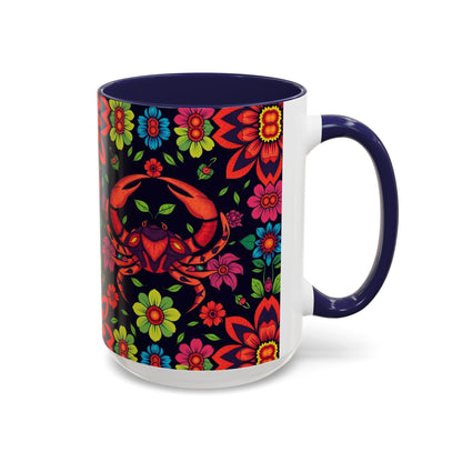 Accent Coffee Mug, Cancer, Zodiac v4, Flower Pattern, (11, 15oz)