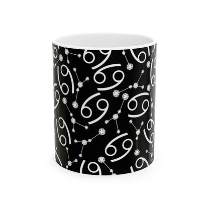 Ceramic Mug, (11oz, 15oz), Ceramic Coffee Mug, Black AOP, Cancer Zodiac Design