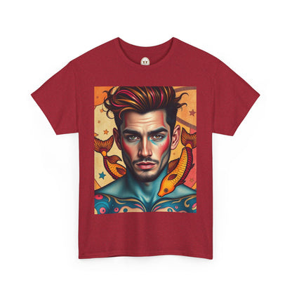 Unisex Heavy Cotton T-Shirt, Pisces, Zodiac v2, Sexy Art