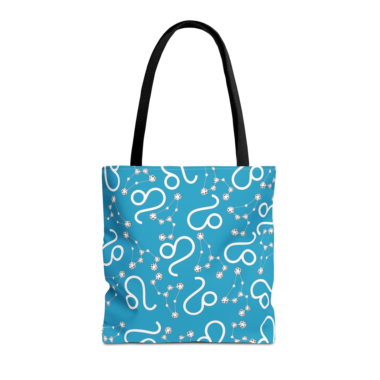 Tote Bag, Leo Zodiac Sign, AOP, (Turquoise, White)