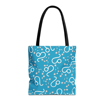 Tote Bag, Leo Zodiac Sign, AOP, (Turquoise, White)