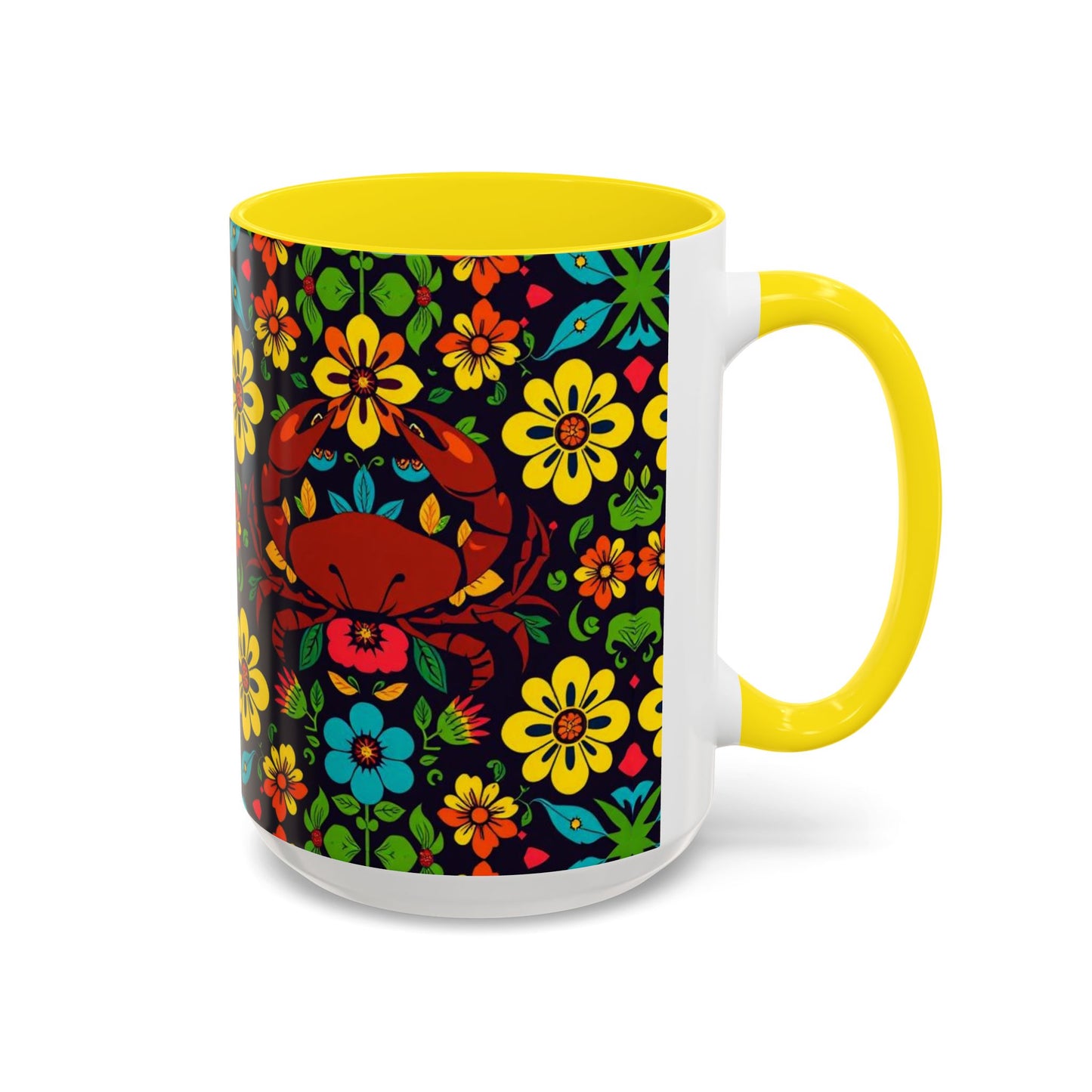 Accent Coffee Mug, Cancer, Zodiac v2, Flower Pattern, (11, 15oz)