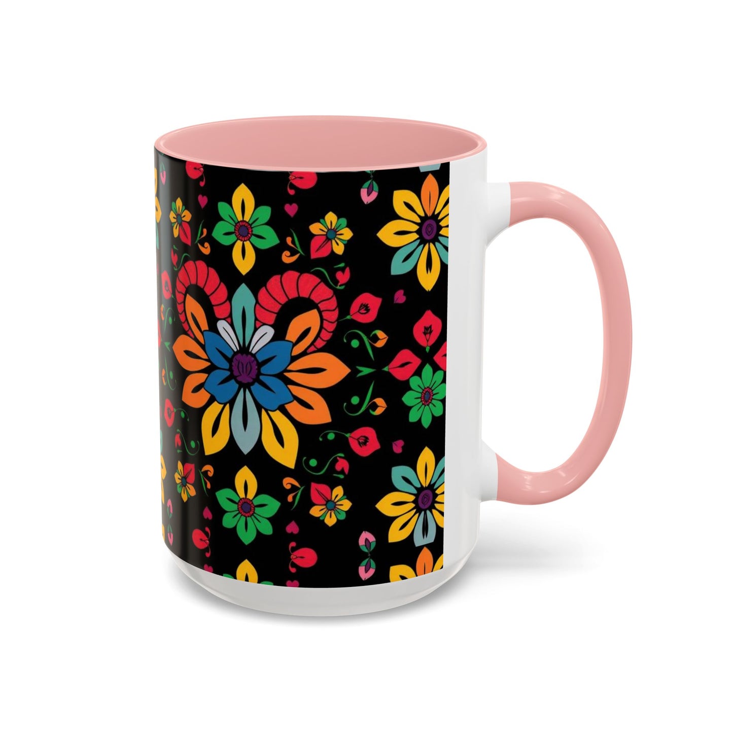 Accent Coffee Mug, Aries, Zodiac v3, Flower Pattern, (11, 15oz)