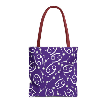 Tote Bag, Cancer Zodiac Sign, AOP, (Purple, White)