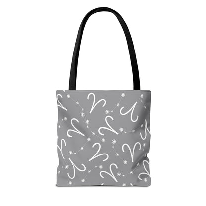 Tote Bag, Aries Zodiac Sign, AOP, (Grey, White)