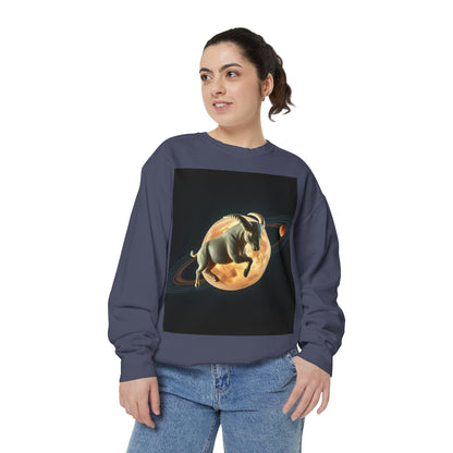 Garment-Dyed Sweatshirt, Unisex, Space Animal Design v1, Taurus