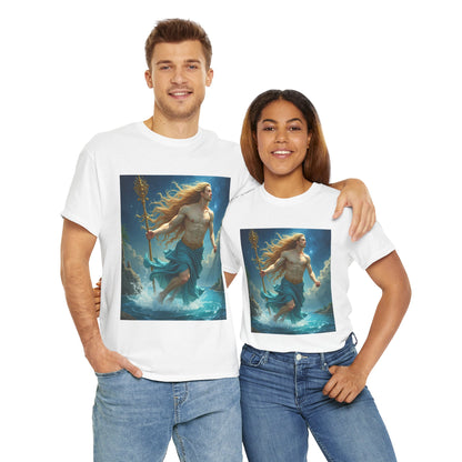 Unisex Heavy Cotton T-Shirt, Aquarius God 4v, Zodiac Design
