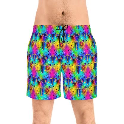 Men's Mid-Length Swim Shorts, (AOP), Libra, Zodiac v4, Bubble Pattern