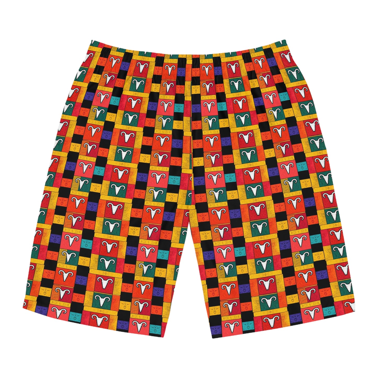 Men's Board Shorts, (AOP), Aries, Zodiac v1, Shape Pattern