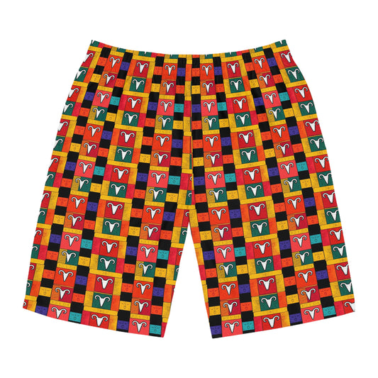 Men's Board Shorts, (AOP), Aries, Zodiac v1, Shape Pattern