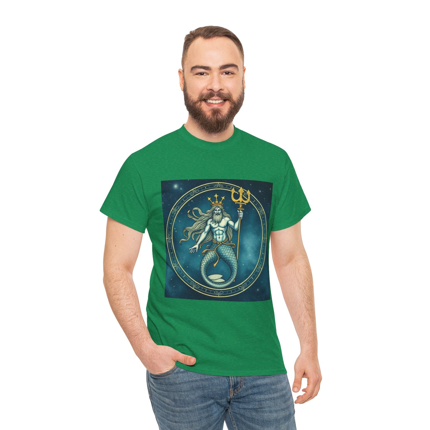 Unisex Heavy Cotton T-Shirt, Aquarius God 5v, Zodiac Design
