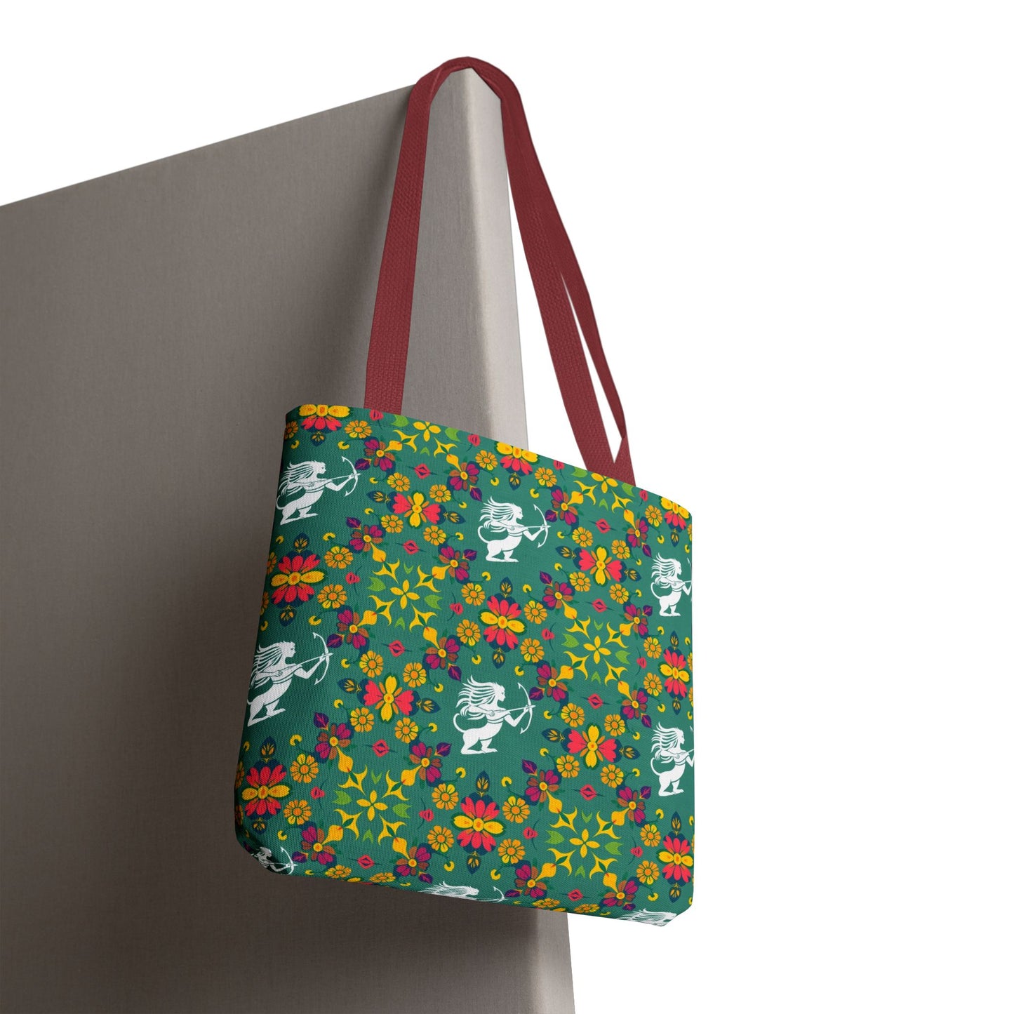 Tote Bag, (AOP), Sagittarius, Zodiac v6, Flower Pattern