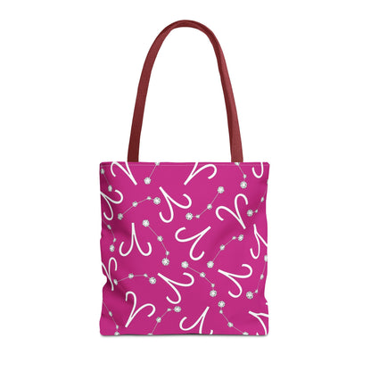 Tote Bag, Aries Zodiac Sign, AOP, (Pink, White)