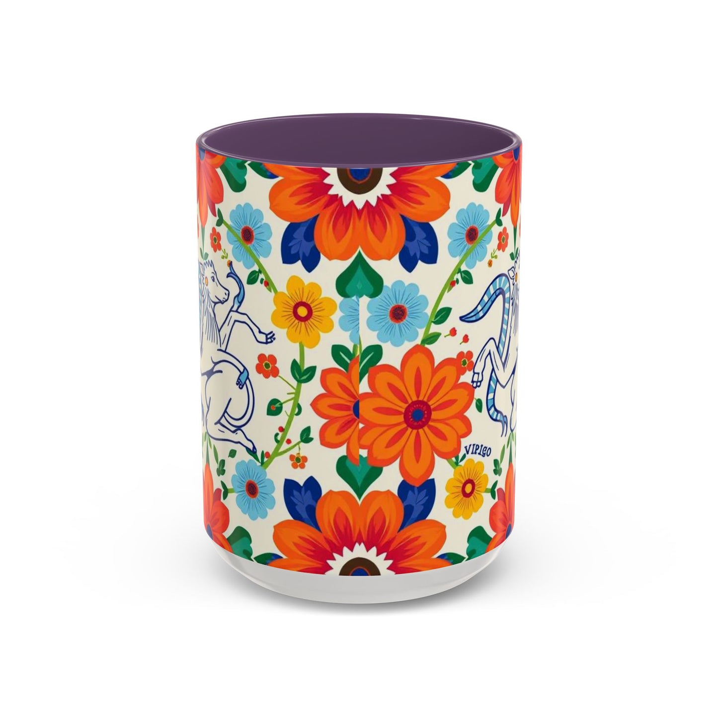 Accent Coffee Mug, Virgo, Zodiac v2. Flower Pattern, (11, 15oz)