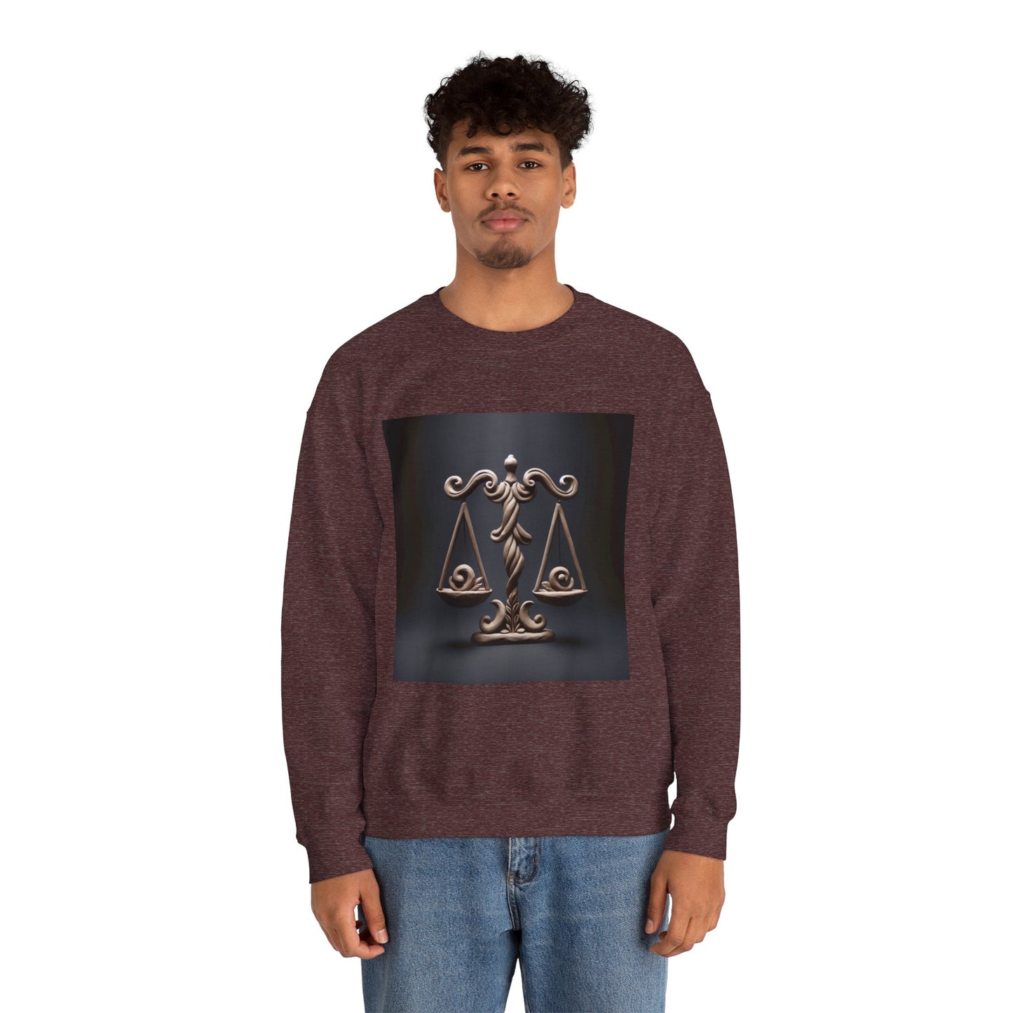 Unisex Heavy Blend™ Crewneck Sweatshirt, Brown Scale, Libra Zodiac Design