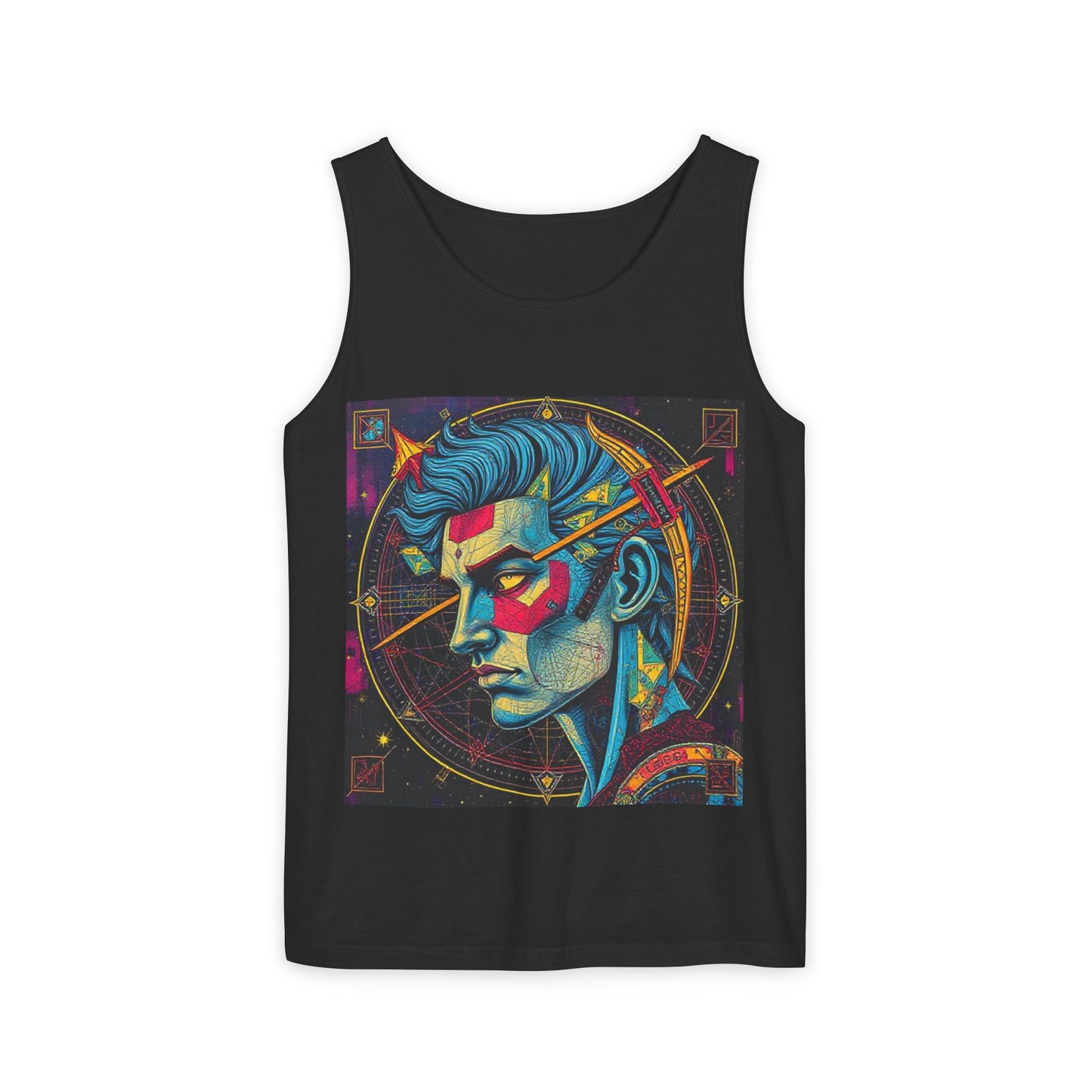 Unisex Garment-Dyed, Tank Top, Sagittarius Design, Pop Art v1, 100% US cotton