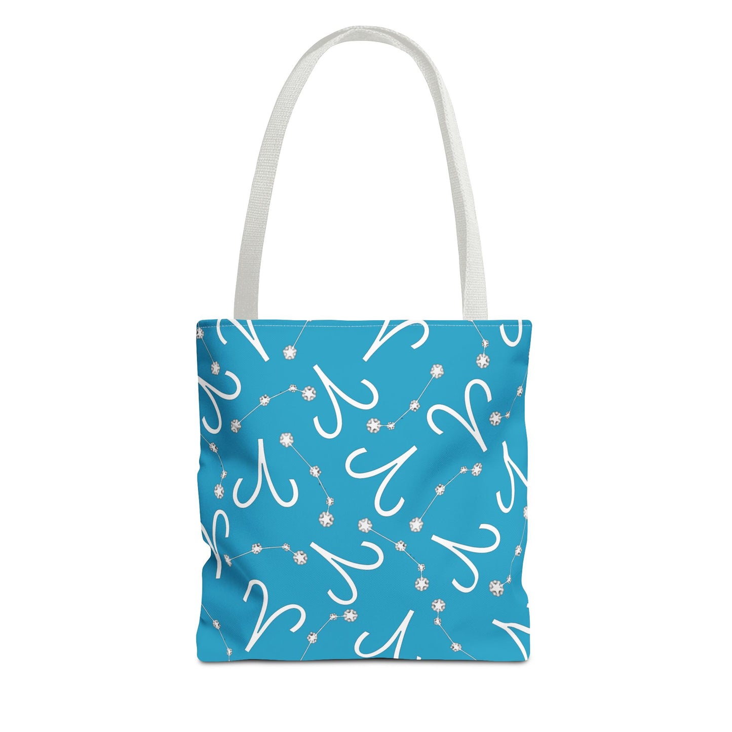 Tote Bag, Aries Zodiac Sign, AOP, (Turquoise, White)