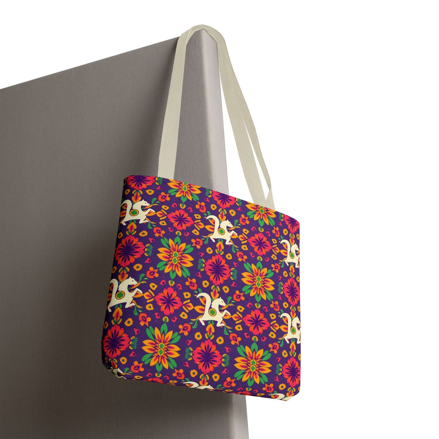 Tote Bag (AOP), Aquarius, Zodiac v2, Flower Pattern