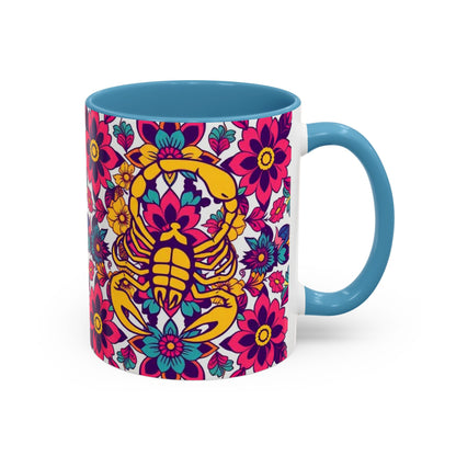 Accent Coffee Mug, Scorpio, Zodiac v2. Flower Pattern, (11, 15oz)