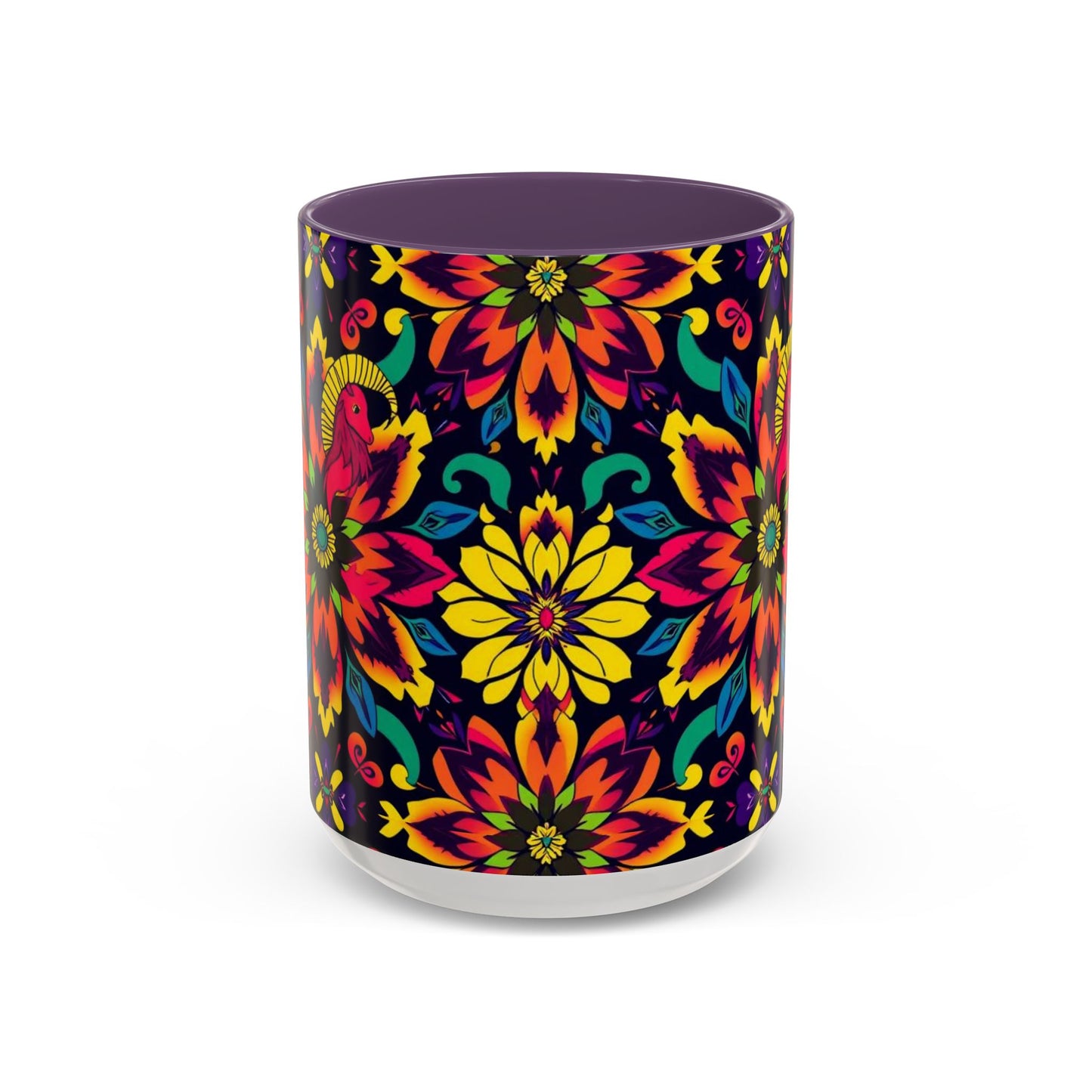 Accent Coffee Mug, Capricorn, Zodiac v4, Flower Pattern, (11, 15oz)