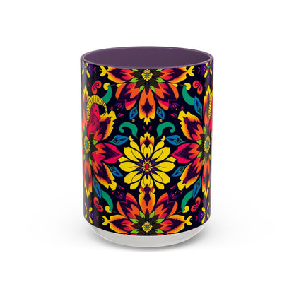 Accent Coffee Mug, Capricorn, Zodiac v4, Flower Pattern, (11, 15oz)