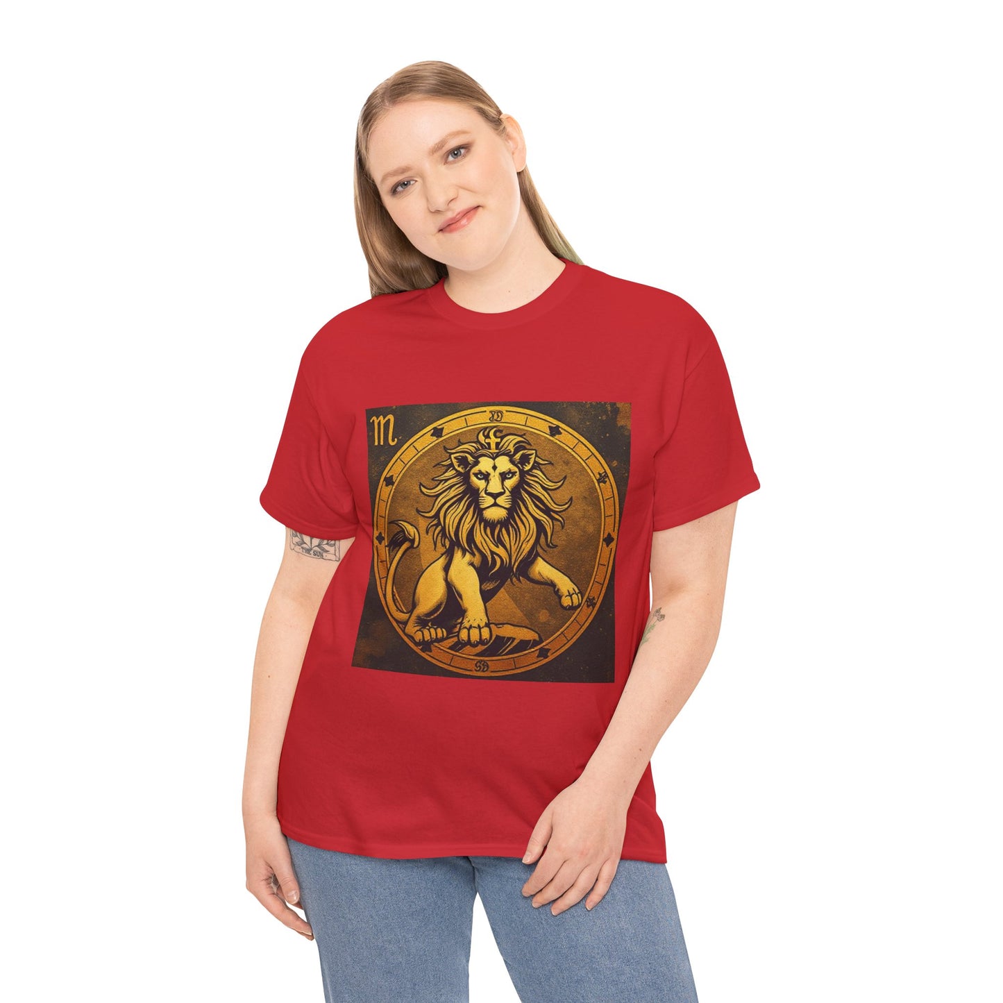 Unisex Heavy Cotton T-Shirt, Gold Lion v1, Leo Zodiac Design