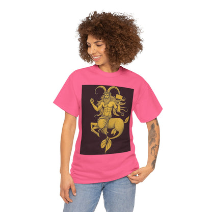 Unisex Heavy Cotton T-Shirt, Capricorn God, Zodiac Design