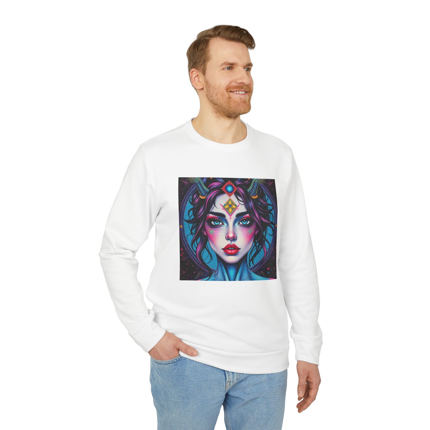 Adidas, Unisex Fleece Crewneck Sweatshirt, Aquarius, Pop Art, Zodiac